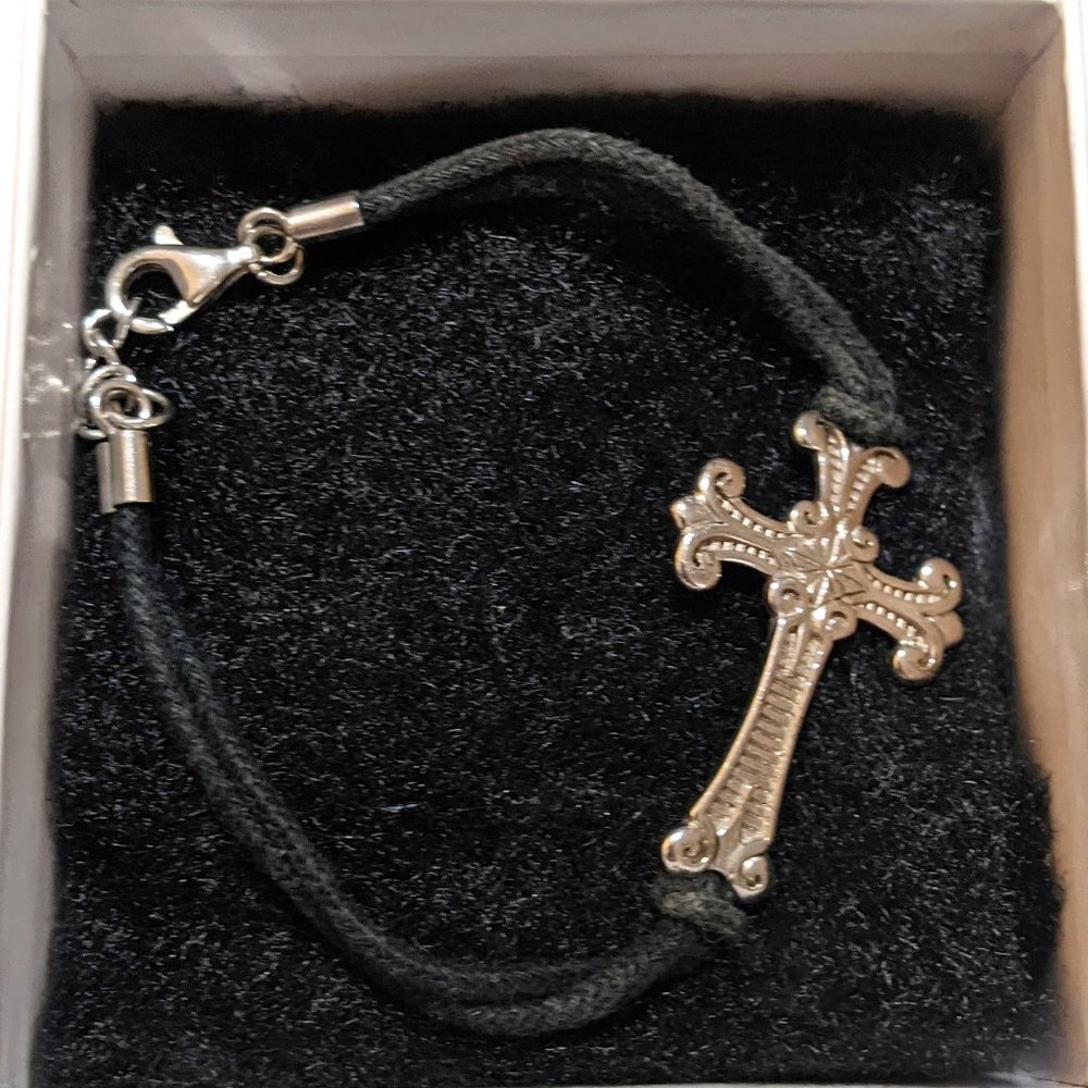 Sterling Silver and Cotton Rope Cross Bracelet